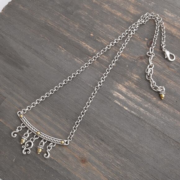 Brighton Bar Necklace Dangle Beads Gold Tone 16-18" Vintage Retired Design - Picture 1 of 9